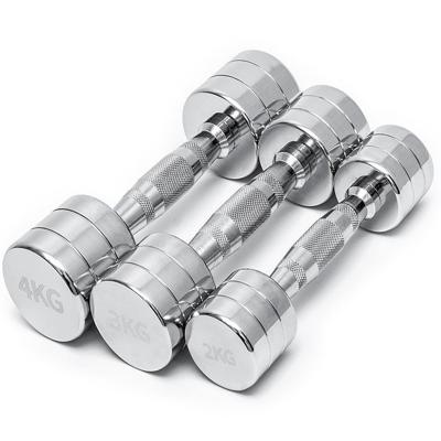 China Universal Wholesale Electric China Weightlifting Muscle Training Round Silver Steel Dumbbell Set Discount Price for sale