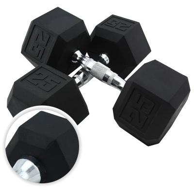 China Universal Wholesale Black Rubber Weightlifting Equipment Fitness Hex Rubber Dumbbell for sale