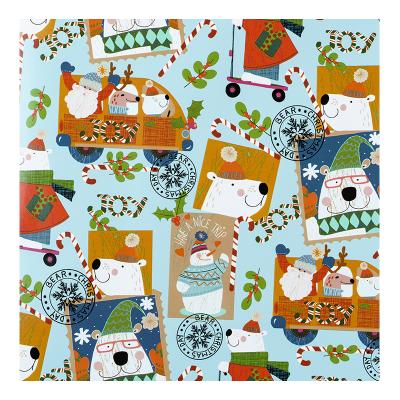 China Santa Claus White Bear Elk Carta DA Imballaggio Green Leaf Fruit Wrapping Paper Moisture Proof Red Colored Stripes Gift Wrapping Paper for sale