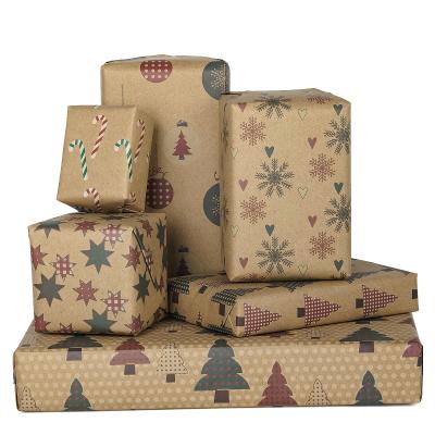 China Recycled Materials Custom Printed 80g Kraft Paper Wrapping Paper For Christmas 30 Inch 10 Feet for sale