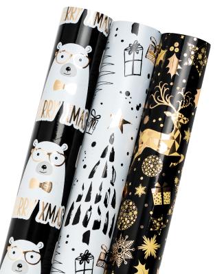 China 3 feet 30 inch*10 print 30 inch*10 cartoon black festival kertas sale OEM wrapping paper Custom Christmas retro rolls moisture proof pembungkusan hot pembungkusan for sale