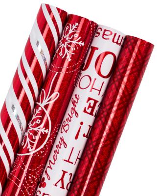 China OEM Moisture Proof Hot Selling Stripe Print 30 Inch*10 Feet Embalaje De 4 De Para Bolsas Wedding Wrapping Red Christmas Paper Wrapping Paper for sale