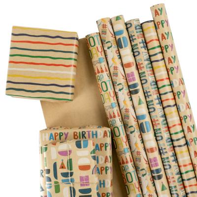 China Recycled Materials OEM Birthday Letter Wrapping Paper Roll Color Ribbed Wrapping Paper Personalized Easy Folding Gift Wrapping Paper for sale