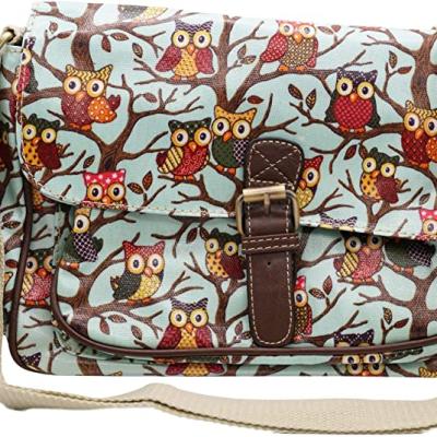 China 2020 Fashion Fashion Women Cross - Shoulder Bag Owl Printed Messenger Bags Waxed Custom Canvas Saddle Bags For Girls for sale