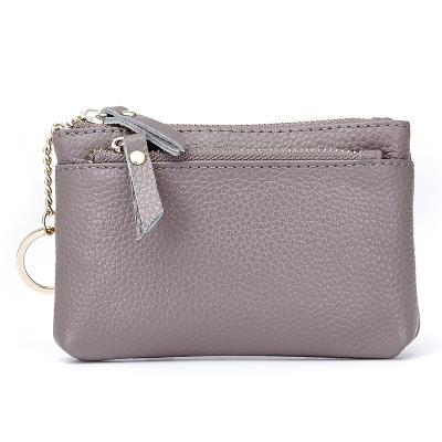 China Multi Functional Genuine Leather Key Ring Wallet Credit Card Coin Purse Women Waterproof Zipper Mini Zero Wallet Ladies Double Small for sale