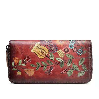 China Handy Wristband Zipper Purse Flying Bird Waterproof Wallets Women Long Flower Clutch Female Genuine Leather Women Wallet For Phone for sale