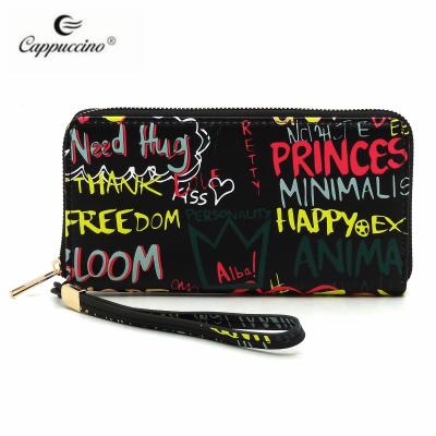 China Graffiti Printing Waterproof Multi Zipper Around Wallet 2021 Famous Women's Wristlet Women's Wallet Fasion Design Color Brands Wallets for sale