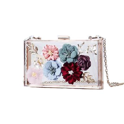 China Fashion Wedding Luxury Acrylic Clear Floral Lady Bags Clutch Evening Clutch Bag Ladies Evening Cosmetic Bag for sale