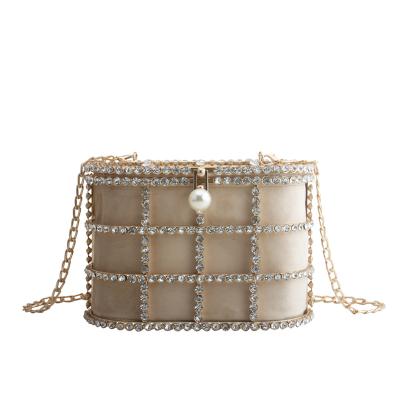 China Ready To Ship Luxury High Quality Pearl Bag Ready To Ship Luxury High Quality Rhinestone Pearl Bag Handmade Makeup Handle Evening Clutch Bag for sale