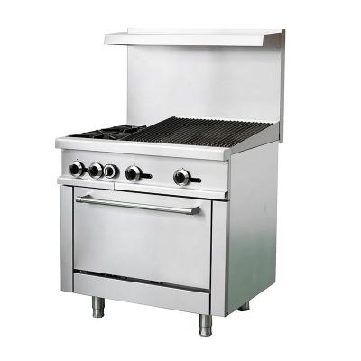 China Deli Commercial 2 Burner Free Standing Gas Cooker With BBQ Grill And Oven for sale