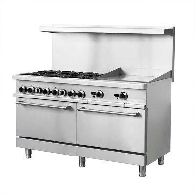 China Commercial Convenience Store Gas Stove 4 6 Burner Gas Cooker With Oven And Grill Griddle / Free Standing Gas Stove With Oven And Grill for sale