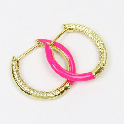 China 2021 Trendy trendy colors around enamel earrings zircon accessories colors earrings wholesale jewelry for sale