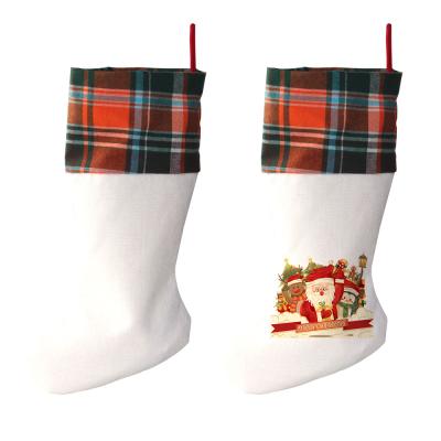 China Beautiful Classic Red and Black Christmas Stocking Plaid Christmas Decorations Sublimation Empty Canvas Stocking for sale