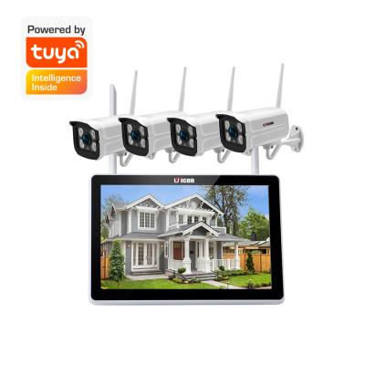 China Tuya NIGHT VISION 4CH H.265 APP 2MP Audio Video Surveillance NVR Wireless Kit with Monitor Security Camera System for sale