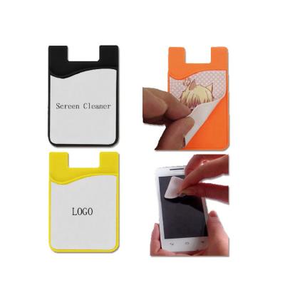 China Fashion Silicone Card Holder with Screen Cleaner, Phone Card Holder with Custom Logo for Promotion Gift, Self Adhesive Card Holder for sale