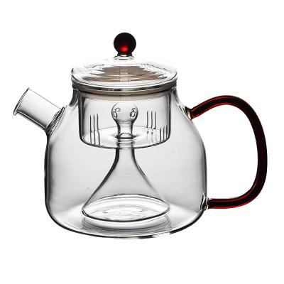 China Viable Made In China High Borosilicate Teapot Large Capacity Gas Heating Kettle Short Mouth Glass Steaming Teapot for sale