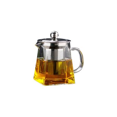 China 2022 Hand Blown Glass Teapot Stainless Steel Infuser Viable Square Glass Teapot Glass Tea Set for sale