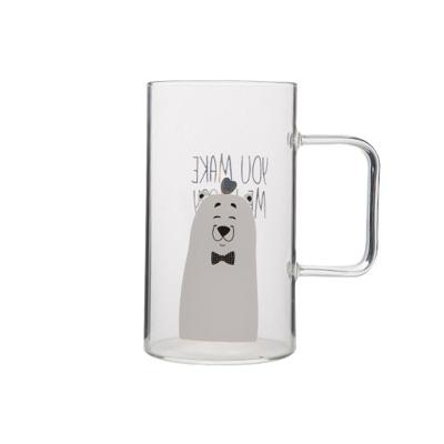 China High viable factory sales promotion bear animal printing direct Borosilicate glass single wall coffee mug with handle for sale