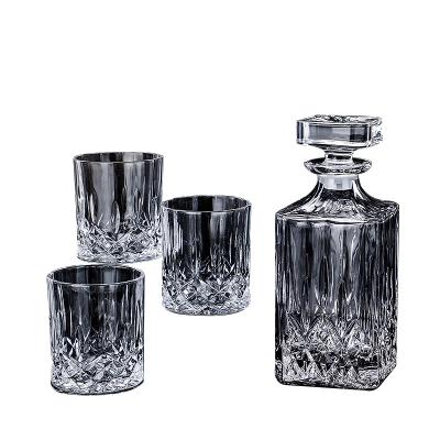 China Viable Wholesale Square Whiskey Clear Diamond Whiskey Glass Set With 6 Cup Decanter For Bar for sale