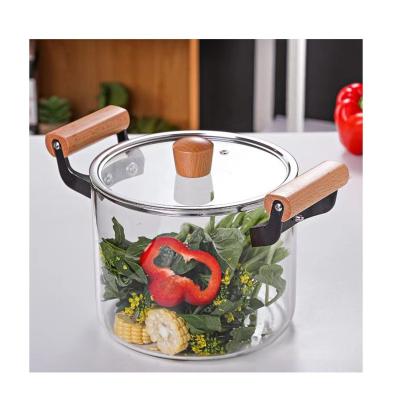 China Full Sustainable New Design High Borosilicate Glass Cooking Pot With Cover Lid Stew Pot For Soup Baby Soft Food Dessert Cookware Sets for sale