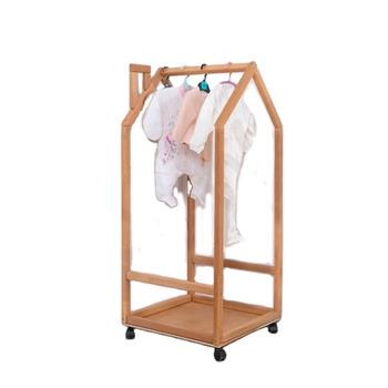 China Sustainable Wood Kids Dress Up Storage Children Wardrobe Kids Clothing Rack with Wheels for Bedroom Wooden Furniture for sale