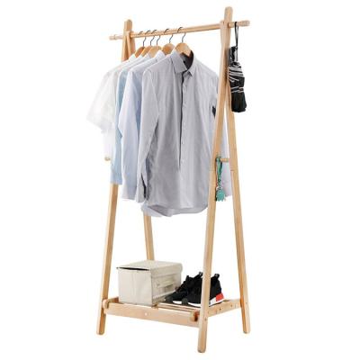 China Adjustable (height) Wooden Clothes Hanging Rack with Storage Shelves and 2 Coat Hooks Portable Laundry Rack Cloest Organizer Garment Rack for sale