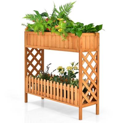 China Modern Wholesales Solid Wooden Garden Raised Bed Herbs Planter Box With Tools Platform for sale