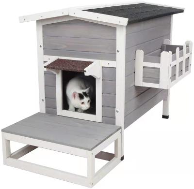 China Windproof Hot Selling Wooden Cat House with Escape Door Customized Multi-Layer Luxury Outdoor Cat Shelter for sale