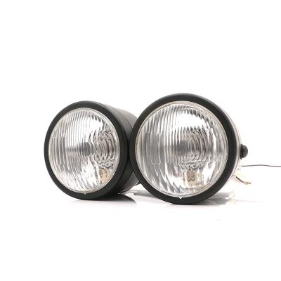 China Metal Housing + Twin Retro Lens Glass Motorcycle Headlight Halogen Head Light For Cafe Racer Bobber Touring Cruiser for sale