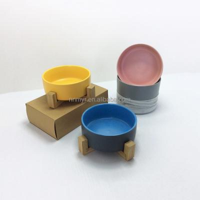 China Sustainable Product Eco Friendly Pet Ceramic Ramen Bowl With Leg Dog Custom Luxury With Wooden Bamboo Stand for sale