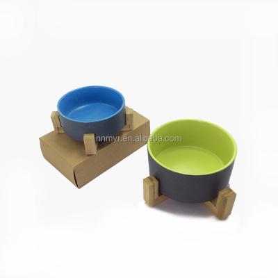 China 2021 Best-selling Amazon Viable Product Raised Salad Ceramic Serving Bowl Eco-Friendly Pet Bamboo Wooden Fruit Bowl Rack for sale