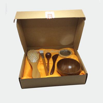 China Home Custom Engraved OEM Logo Women Stylish Gift Make Up Bamboo Face Mask Clay Blending Mini Bowl Brush Set for sale