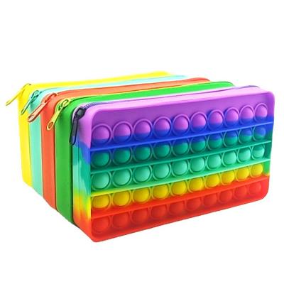 China Silicone Rainbow Push Bubble Zipper Stationery Storage Bag,Press Bubble Fingertip Sensory Toys,Creative Student Pencil Case for sale