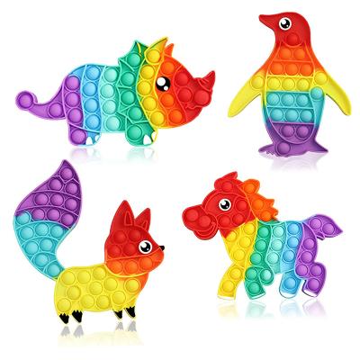 China 15 cute cartoon animal shapes popular fidgety person push bubble sensory toy,cute rainbow penguin squirrel horse compression silicone decompression animal toy for sale