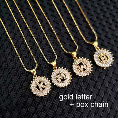 China FASHIONABLE Crystal 26 Shiny Cubic Zircon Alphabet Round Necklace Coloful A-z Initial Letter Pendant Necklace for sale