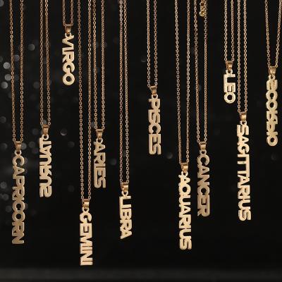 China Vintage 12 Gold Plated Zodiac Jewelry Women Horoscope Astrology Constellations Letter Pendant Necklace for sale