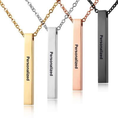 China Customized 2022 Simple Design Stainless Steel Square Bar Necklace Customized Logo Blank Bar Necklace Engraved for sale