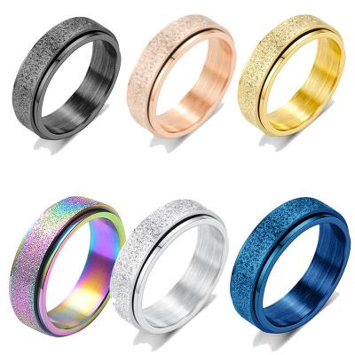 China FASHIONABLE Men Ring Anti Anxity Press Rotating Fidget Ring Frosting Spinner Ring of 304L Stainless Steel for sale