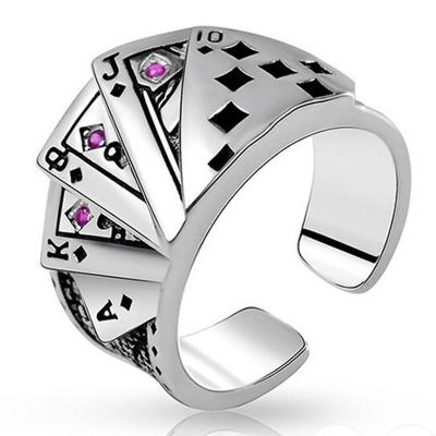 China FASHIONABLE Hiphop Ring Good Luck Copper Poker Men's and Women's Adjustable Open Straight Flush Ring for sale