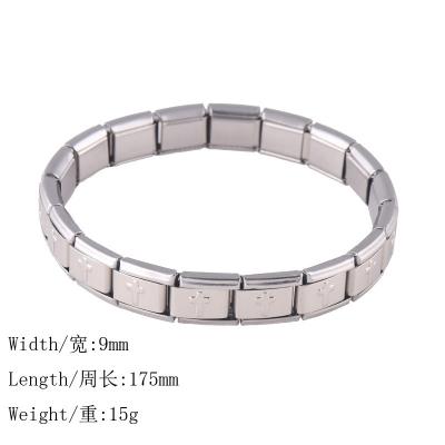 China Anti-allergic 316L Stainless Steel Chain Cross Engraved Italian Charm Bracelet for sale