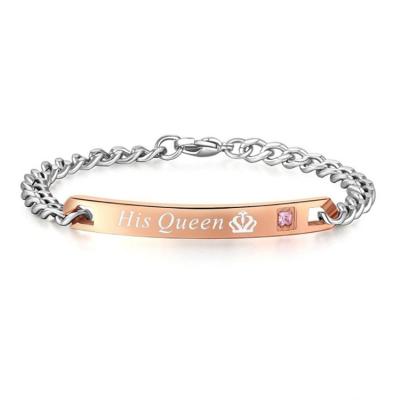 China TRENDY Her Queen Her King Crown Couple Bracelet Cubic Zircon Charm Bracelet Bangle for sale