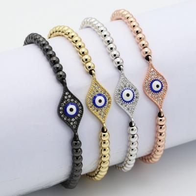 China Cheap Wholesale CLASSIC Turkish Zircon Evil Eyes Gold Plating Price 18K Gold Plating Brass Beads Bracelet for sale