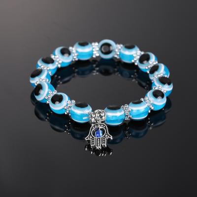 China New Design TRENDY Blue Eye Fatima Hand Evil Bracelets For Women Bead Bracelet Vintage Jewelry With Pendant for sale