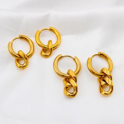 China Hot Selling FASHIONABLE 2022 Women Chunky Link Chain Dangle Earrings Antique Gold Plated Stainless Steel Chains Huggie Circle Earrings Jewelry for sale