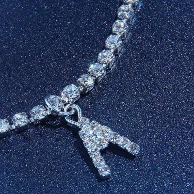 China BOHEMIA Simple Bling Ins Cut Rhinestone Crystal Initial Letter Anklet Zircon Diamond Tennis Chain Ankle Bracelet for sale