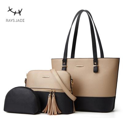 China Night Light Wholesale Custom High Quality Logo 3 In 1 Set Cross - Popular Women Leather Shoulder Handbag Set Body Bag PU Ladies Tote Bags 2021 for sale