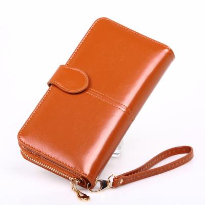 China New GS458 Simple Oil Leather Ladies Pinch Long Large Capacity Clutch Zipper Card Holder Women Wallet for sale