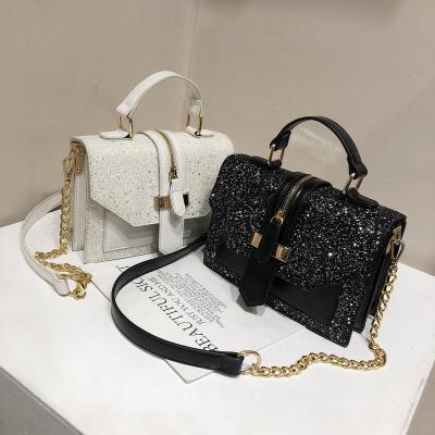 China 2021 High Quality GS292 New Retro Small PU Solid Color Sequins Square Handbag Fashion One-shoulder Portable Messenger Handbags for sale