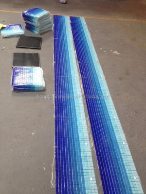 China Bathroom Glass Mosaic For Swimming Pool Tile Pool Mosaic Tiles Blue Strip Glass Mosaic for sale