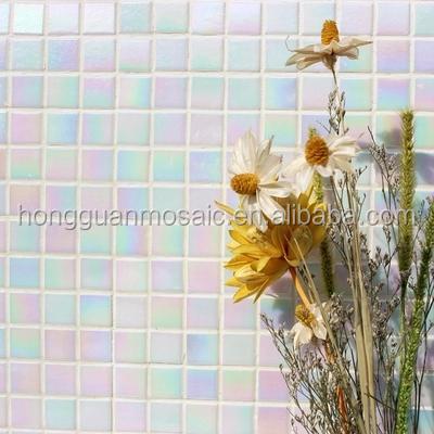 China Factory Parquet Linear Glass Mosaic Tiles Pearl Color Mosaic Tile Directly Sell Iridescent Blue Glass Slab for sale